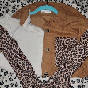 Shein Brown and Cream Leopard Print Jacket